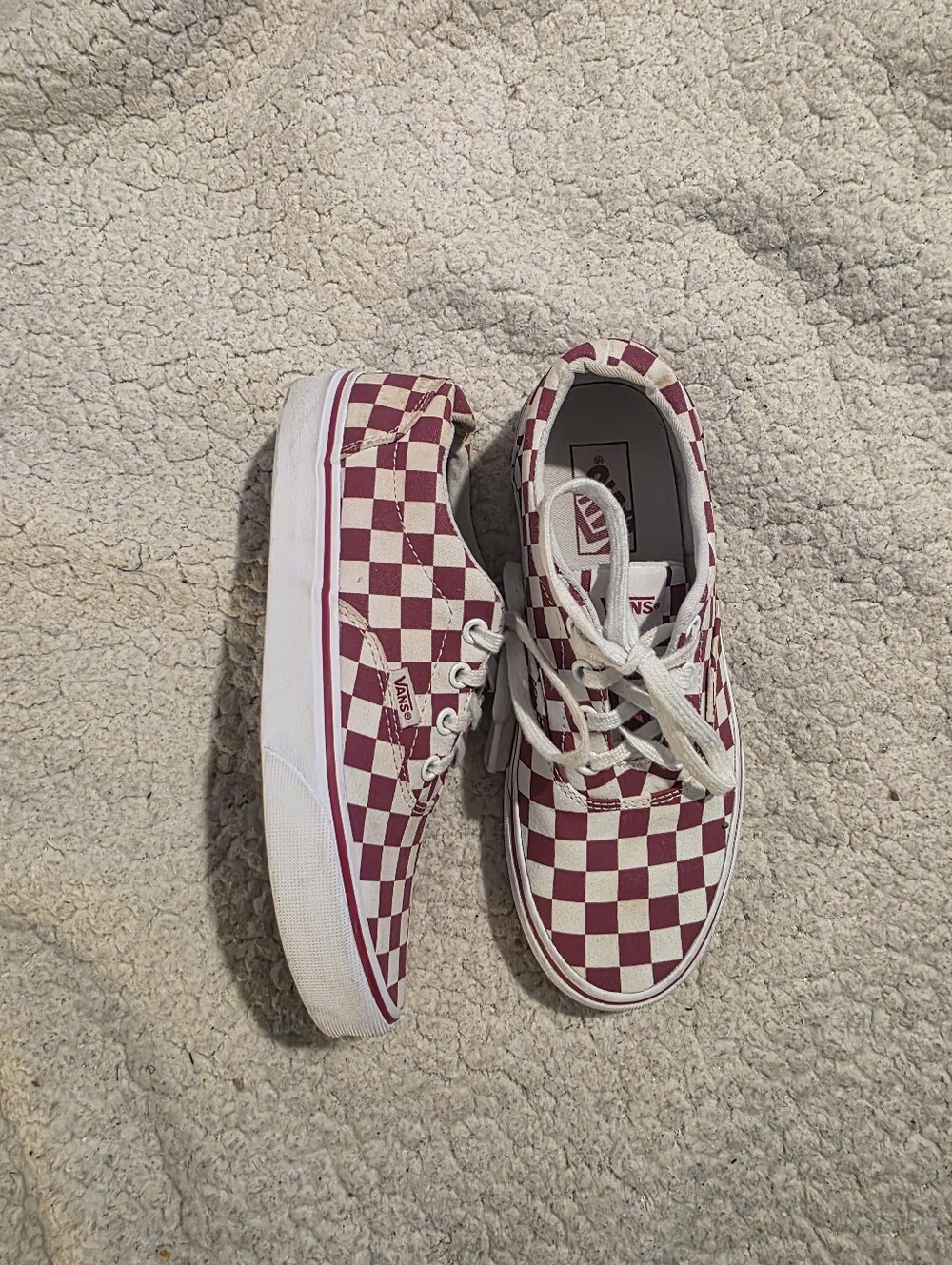 Vans Era Checkerboard Sneakers Women 7.5 Burgundy Wine Red White Canvas Low Top